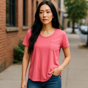KIM KARDASHIAN Spanish Pink Pocket Tee Hi Low T-Shirt Top ~ Women's Size LARGE